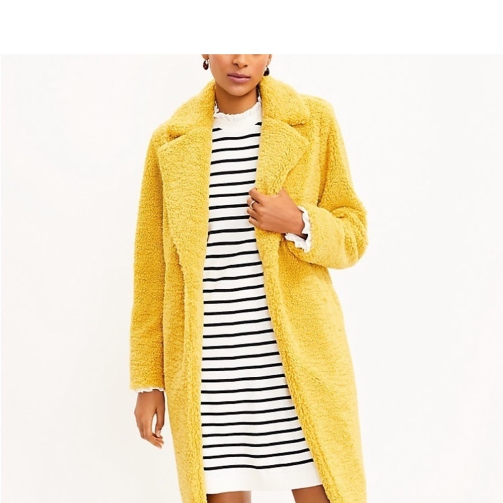 LOFT Yellow Goldenrod Teddy Bear Faux Fur Sherpa Coat Size Small - Picture 3 of 7